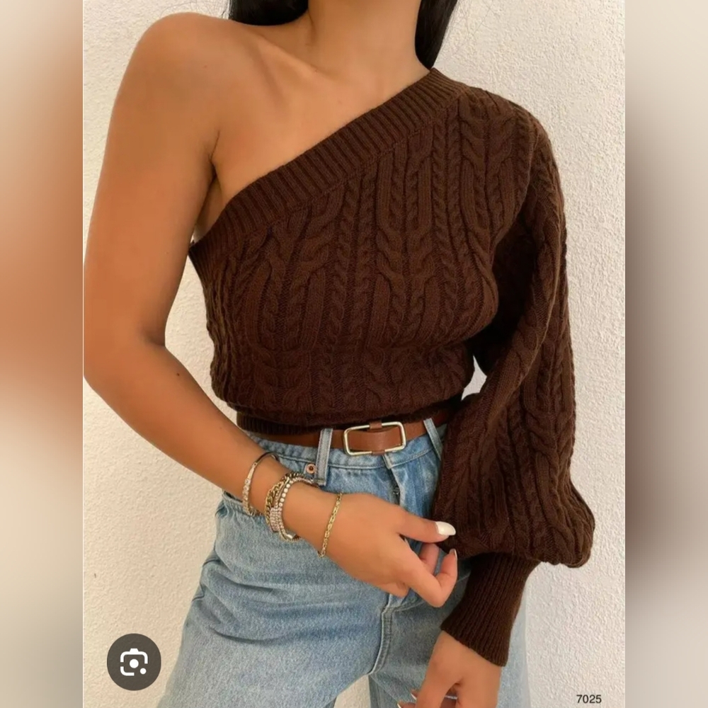 5 For $25✨️Off Shoulder Aysmetrical Brown Sweater Longsleeved Top Extra Small XS
